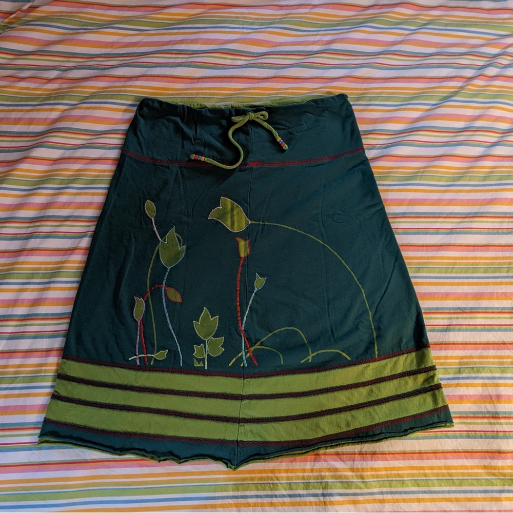Green Floral Skirt cute embroidered detailing